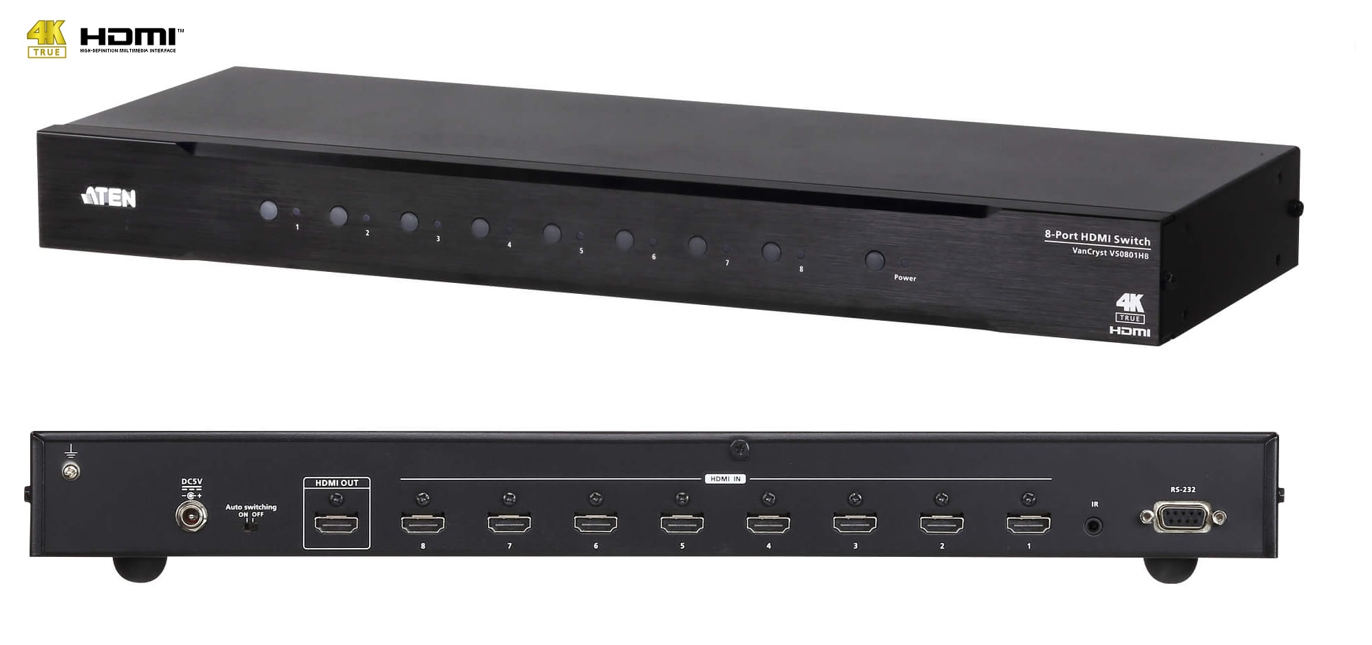 Commutateur HDMI True 4K à 8 ports - VS0801HB, ATEN Commutateurs